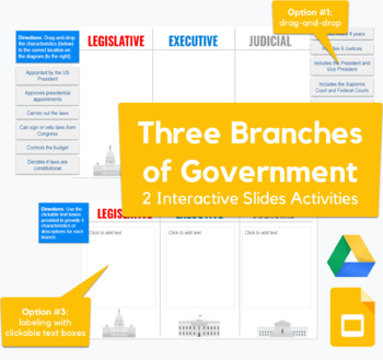 Preview of Three Branches of US Government - drag-and-drop, describe activity in Slides
