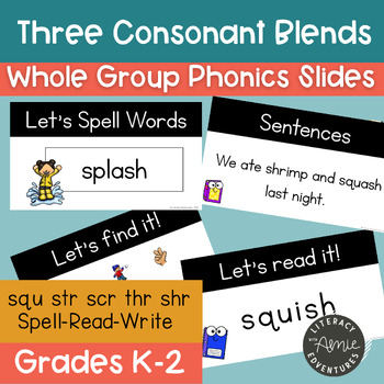 Preview of Three Consonant Blends- Phonics Slides- Science of Reading
