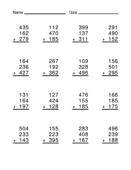 Three Digit Addition Problems by ElementaryEverythingforEveryone