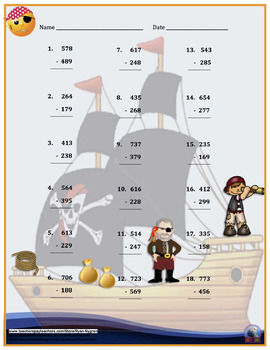 Three Digit Addition & Subtraction - Pirate Themed Worksheet Bundle