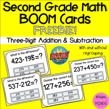 Preview of Three Digit Addition and Subtraction BOOM Cards FREEBIE!