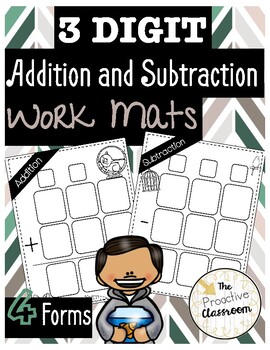Preview of Three Digit Addition and Subtraction Dry Erase Work Mats - Pet Theme