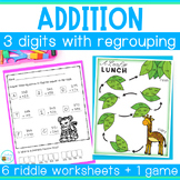 Math Riddles Worksheets for 3 Digit Addition + 3 Digit Add