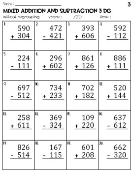 Three Digit Mixed Addition and Subtraction without Regrouping Worksheets