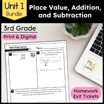 Preview of 3rd Grade Three-Digit Numbers: Place Value, Add, & Subtract - iReady Math Unit 1