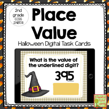 Preview of Three Digit Place Value Halloween Digital Task Cards for Google Drive