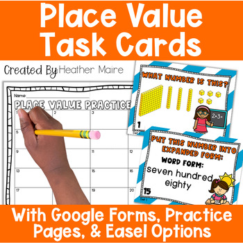 Preview of Three Digit Place Value Task Cards & Practice Pages 
