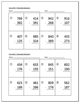 Preview of Three Digit Subtraction Practice