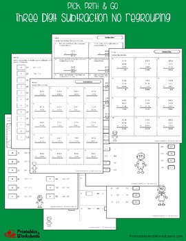 3 Digit Subtraction Without Regrouping Worksheets by Printables and ...