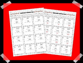 Preview of Three Digit Subtraction Worksheet with and without Regrouping