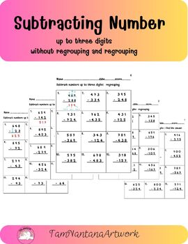 Preview of Three Digit Subtraction Worksheets