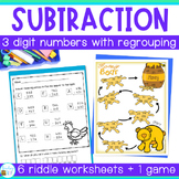 Math Riddles Worksheets for 3 Digit Subtraction + 3 Digit 