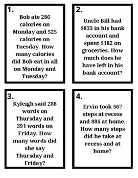 Preview of Three Digit Word Problems Task Cards/SCOOT