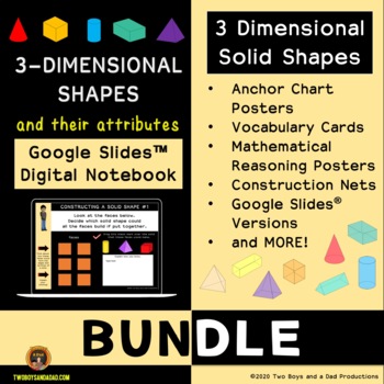 Preview of Three Dimensional Shapes Digital Notebook & Posters Bundle