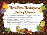 Three FREE Thanksgiving themed literacy centers