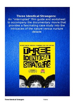 Preview of Three Identical Strangers: "Interrupted" Film Guide and Worksheet with Answers
