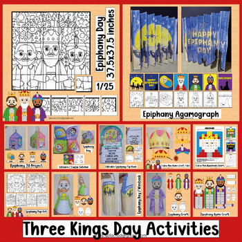 Preview of Three Kings Day Activities Epiphany Craft Bulletin Board Coloring Kindergarten