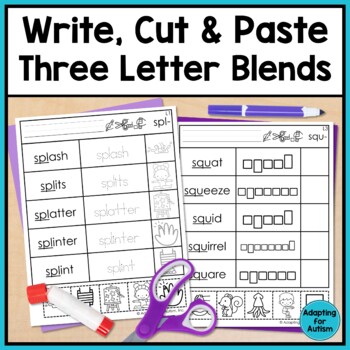 Three Letter Blends Phonics Worksheets: Cut And Paste Activities For 