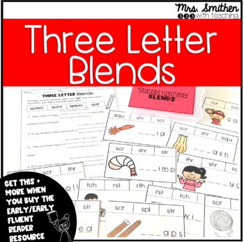 Three Letter Blends Task Card and Worksheet Activity Second Grade
