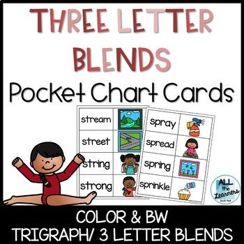 Three Letter Blends/ Trigraphs Pocket Chart Cards by All the Learners