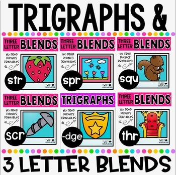 Preview of Three Letter Blends and Trigraphs Phonics BUNDLE Literacy NO PREP Printables