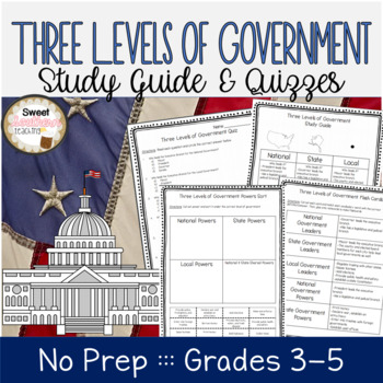 Preview of Three Levels of Government Study Guide and Quiz Test DIGITAL AND PRINT