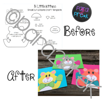 Nursery Rhymes Three Little Kittens Cut and Paste Craft Template by