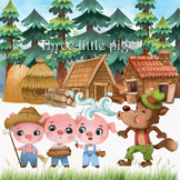 Three Little Pig Clipart set instant download PNG file