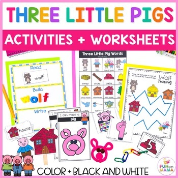 Preview of The Three Little Pigs Sequencing, Puppets, Crafts, Activities + Worksheets