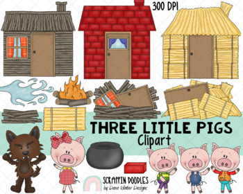 Preview of Three Little Pigs ClipArt - Nursery Rhyme - Fairy Tale Graphics