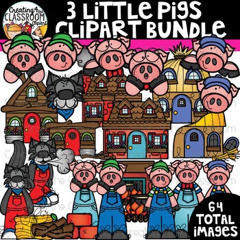 Preview of Three Little Pigs Clipart Bundle {Reading Clipart}