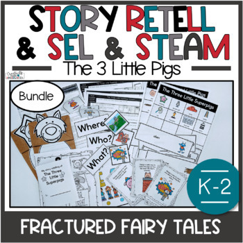 Preview of Three Little Pigs Fractured Fairytale Retelling, Social Skills, STEM Activities