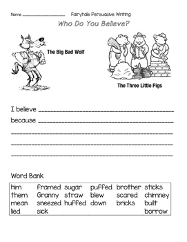 Three Little Pigs Persuasive Writing by Wonderful Ones | TPT