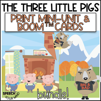 Preview of Three Little Pigs Print Mini-Unit & Boom™ Cards BUNDLE | Language & Concepts