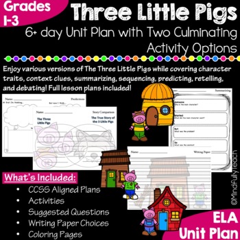 Preview of Three Little Pigs Reading Comprehension Unit Plan with Writing Extensions