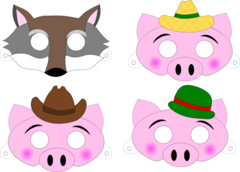 Preview of Three Little Pigs and Big Bad Wolf Readers Theater Script and Masks kit