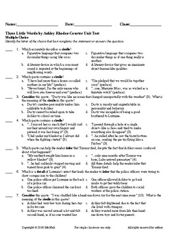Three Little Words by Ashley Rhodes Courter Unit Test by MrsNick