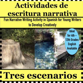 Preview of 3 Narrative writing settings in Spanish Tres escenarios para escritura narrativa