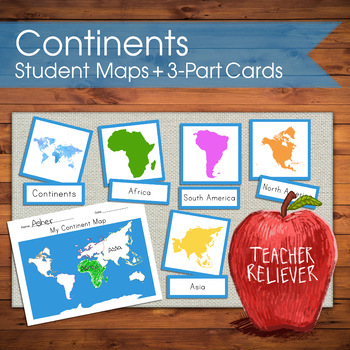Preview of Three Part Cards Geography Continents + Maps