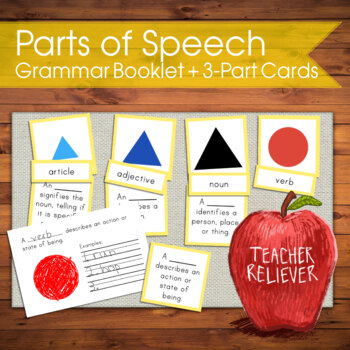 Preview of Three-Part Cards: Grammar + teach parts of speech + Montessori nomenclature + re