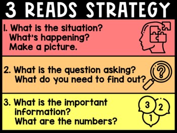 Three Reads Math Strategy Poster by Primary Bloom | TpT