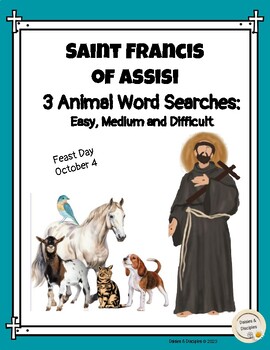 Preview of Three Saint Francis of Assisi Animal Word Searches (easy, medium and difficult)
