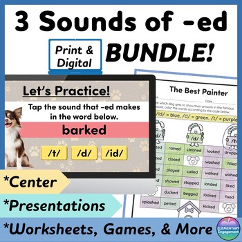 Preview of Three Sounds of ed Bundle of Presentations, Worksheets, Center, and Games