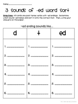 Three Sounds of -ed d/t/ed Worksheet & Cut and Paste Sort by Abc123is4me