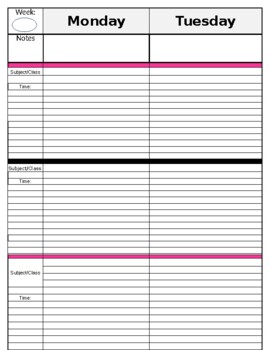 Preview of Three Subject Lesson Planner Plan Book Binder Pages Pink