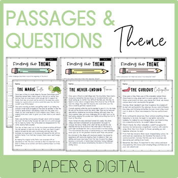 Preview of Theme Reading Passages & Questions *PAPER, GOOGLE SLIDES, EASEL*