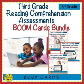 Preview of Three Third Grade Reading Comprehension Assessments BOOM Cards Bundle