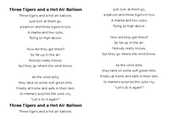 Preview of Three Tigers and a Hot Air Balloon poem (editable)