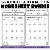 Three and Four Digit Subtraction Worksheets | With, Withou