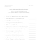 Three branches of US government - quiz or worksheet